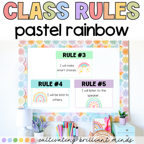 Pastel Rainbow Classroom Rules Posters | Back to School | Classroom Decor