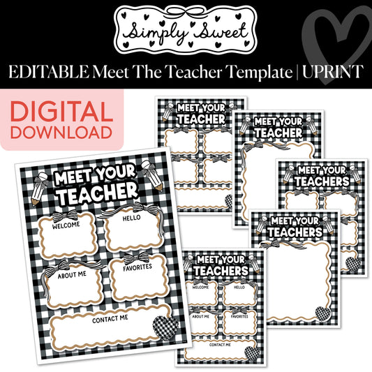 Printable Classic Black and White Editable Meet The Teacher Template | Simply Sweet