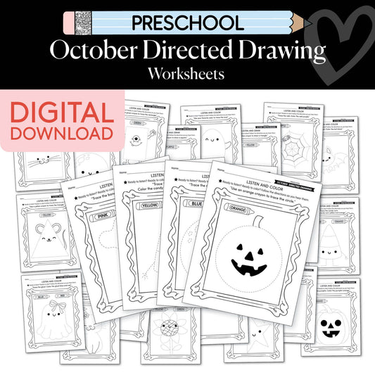 Printable Preschool October Directed Drawing Worksheets