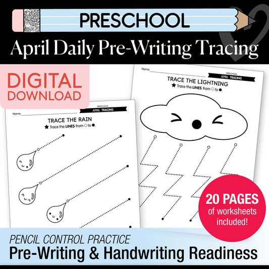 Printable Preschool April Daily Pre-Writing Tracing