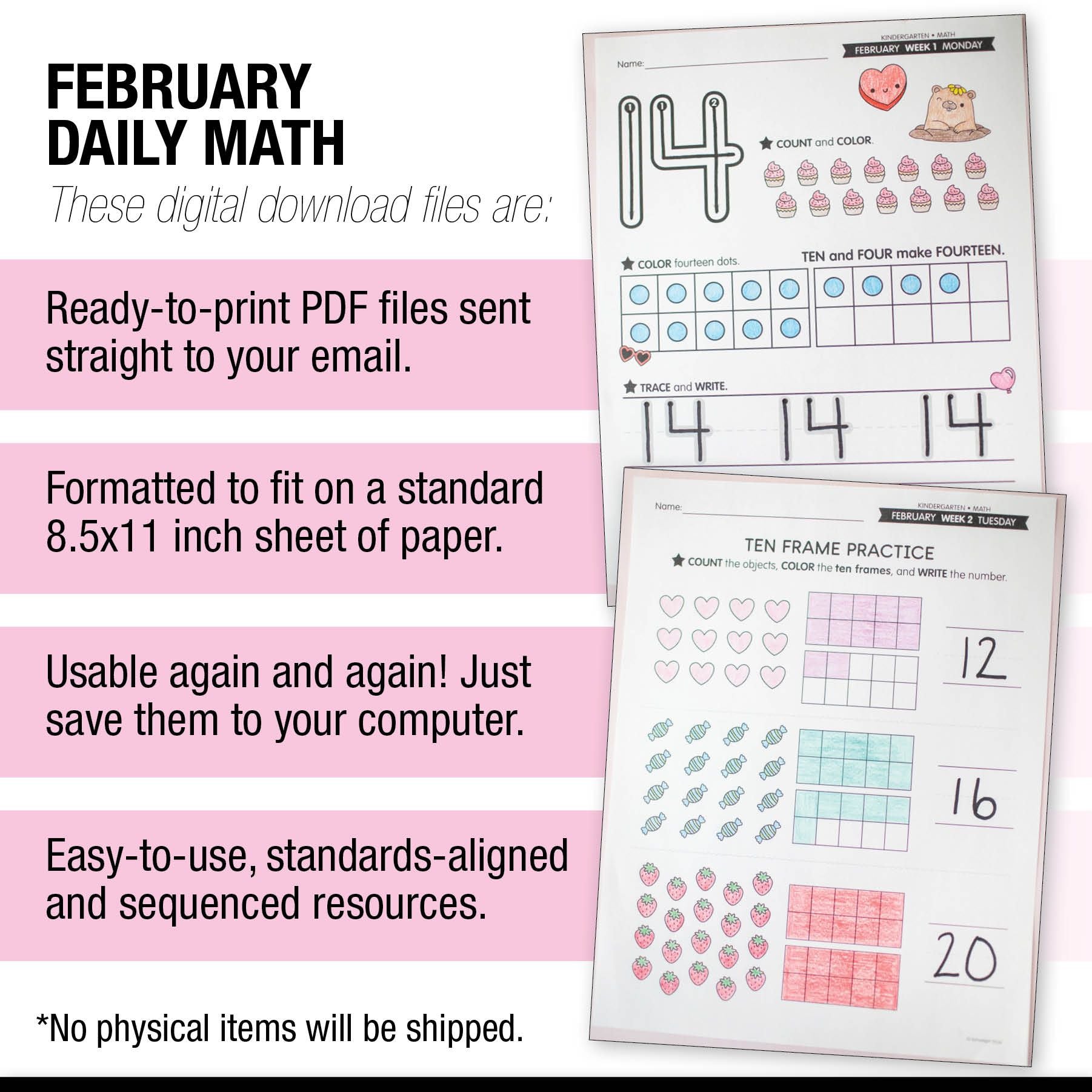 Printable Kindergarten February Daily Math