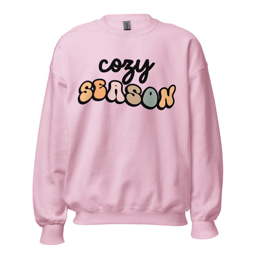 'Cozy Season' Sweatshirt in white, pink, green and tan