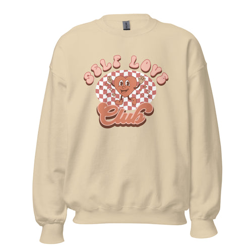 Self Love Club on checkerboard neutral sweatshirt | tan or white
