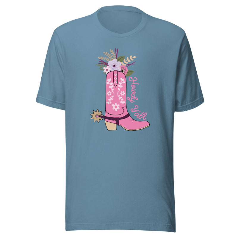 Howdy Y'all! Boots with flowers teacher t-shirt | Sparkly Spur | 5 colors