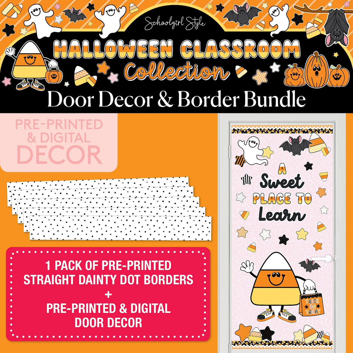 Halloween Door Decor and Border Bundle | 90s Teacher