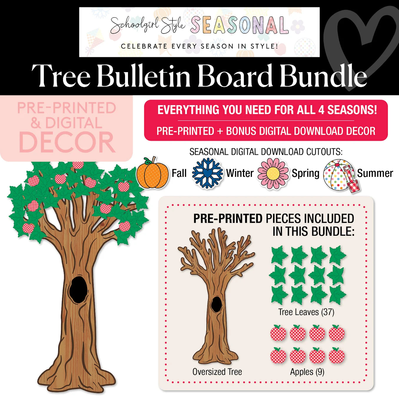 90s Teacher Tree Classroom Decor Bundle (Includes all 4 seasons!)