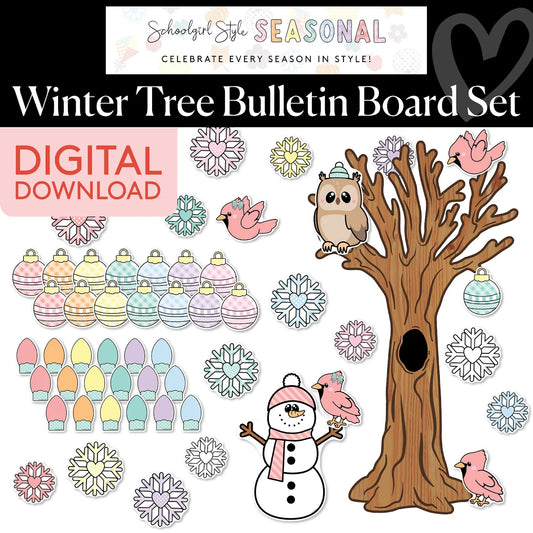 Printable Pastel Winter Tree Bulletin Board Set