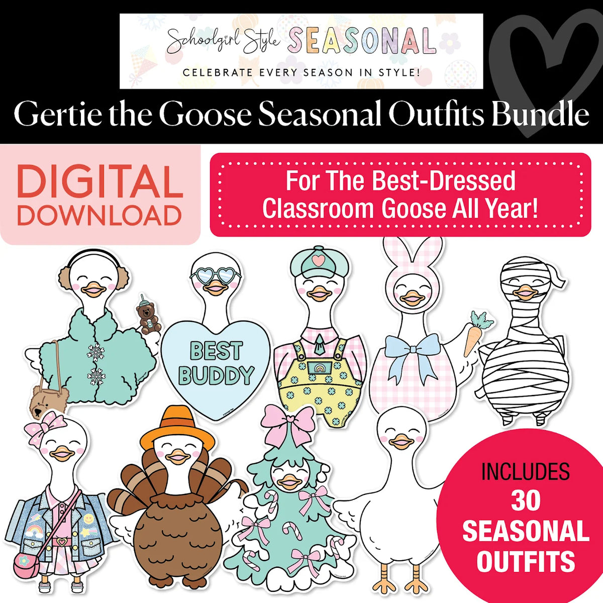 Printable Gertie the Goose Seasonal Outfits Bundle
