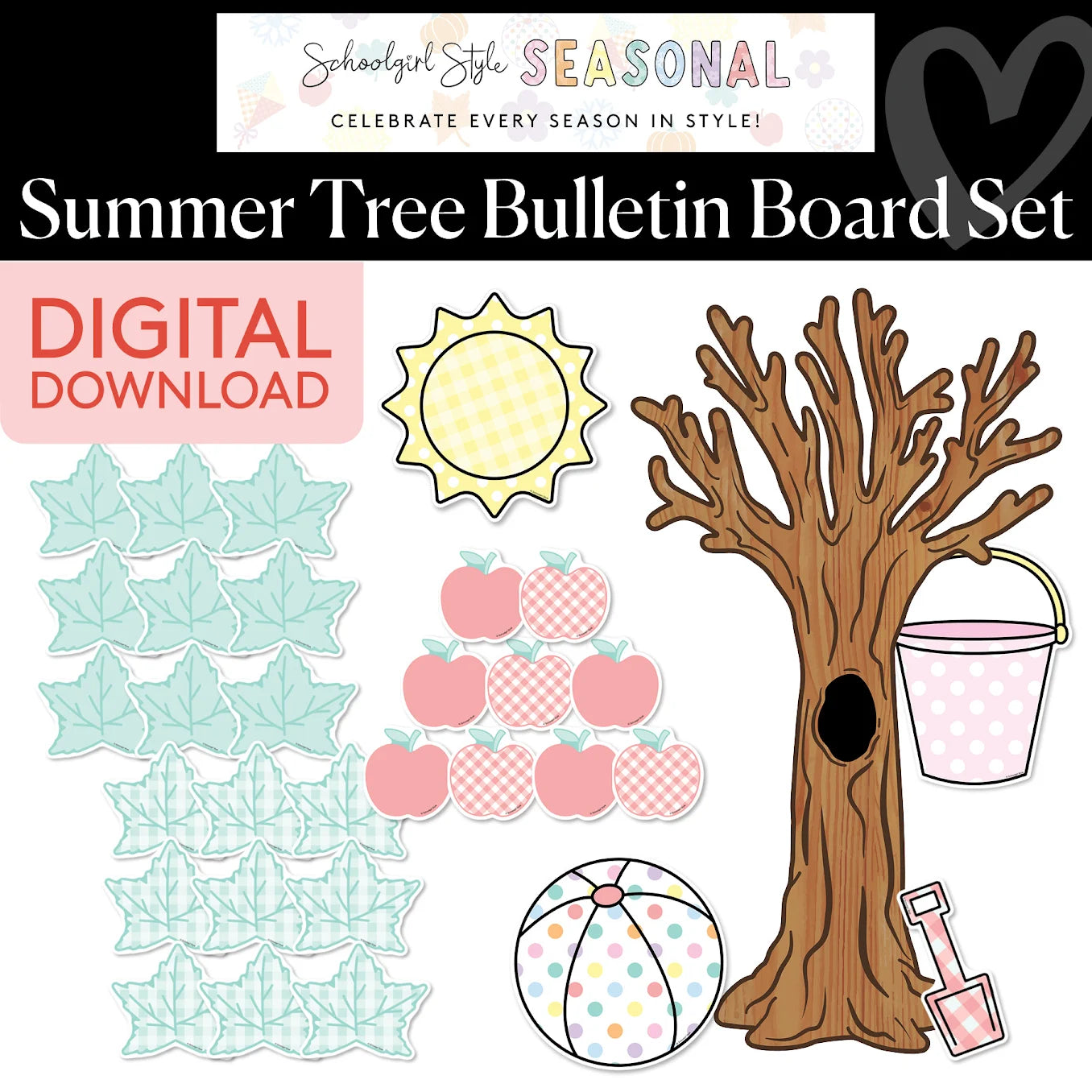 Printable Pastel Summer Tree Bulletin Board Set