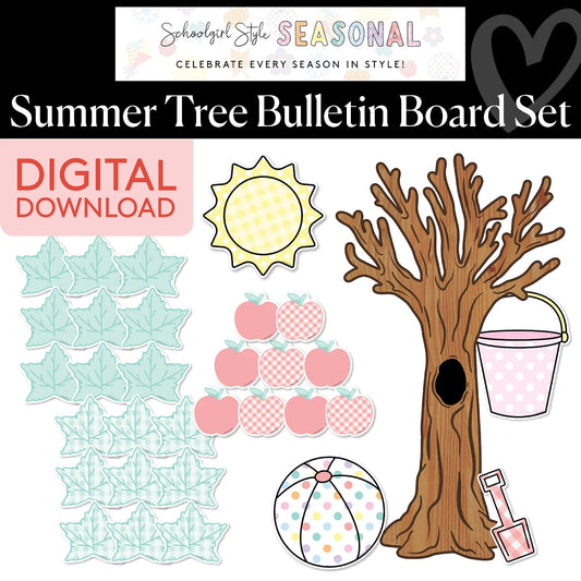 Printable Pastel Summer Tree Bulletin Board Set