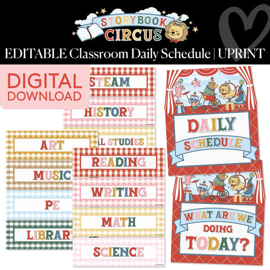 Printable Vintage Editable Classroom Daily Schedule | Storybook Circus