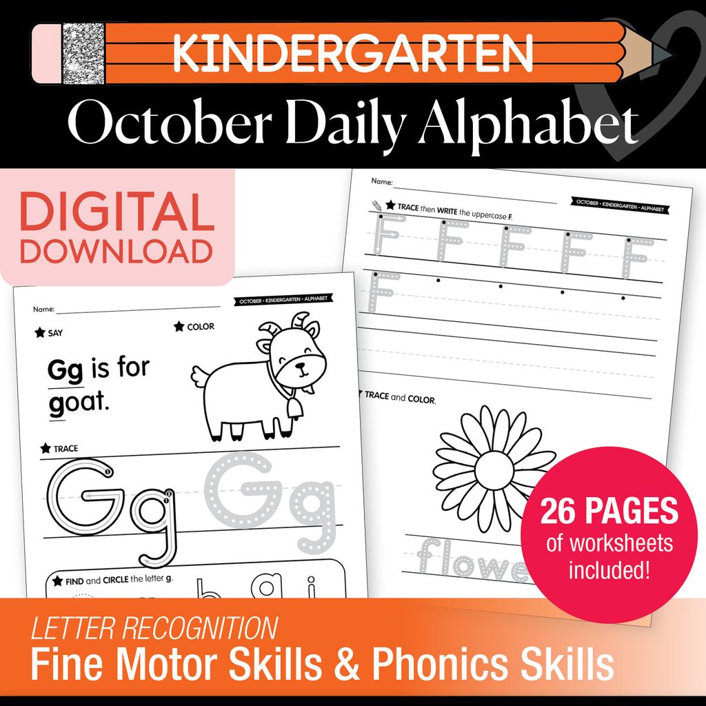 Printable Kindergarten October Daily Alphabet