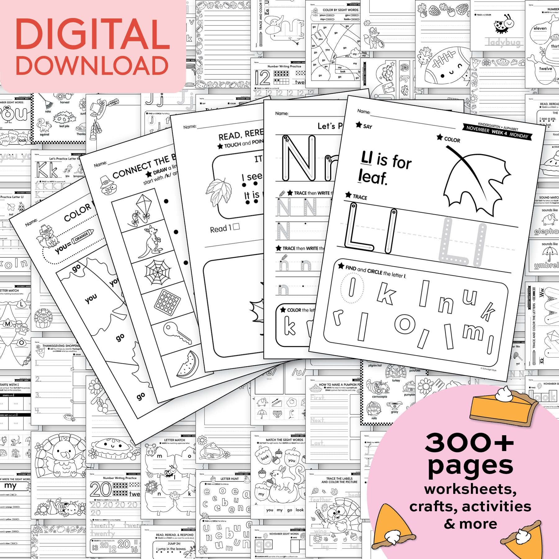 Printable Kindergarten November Thematic Unit Bundle