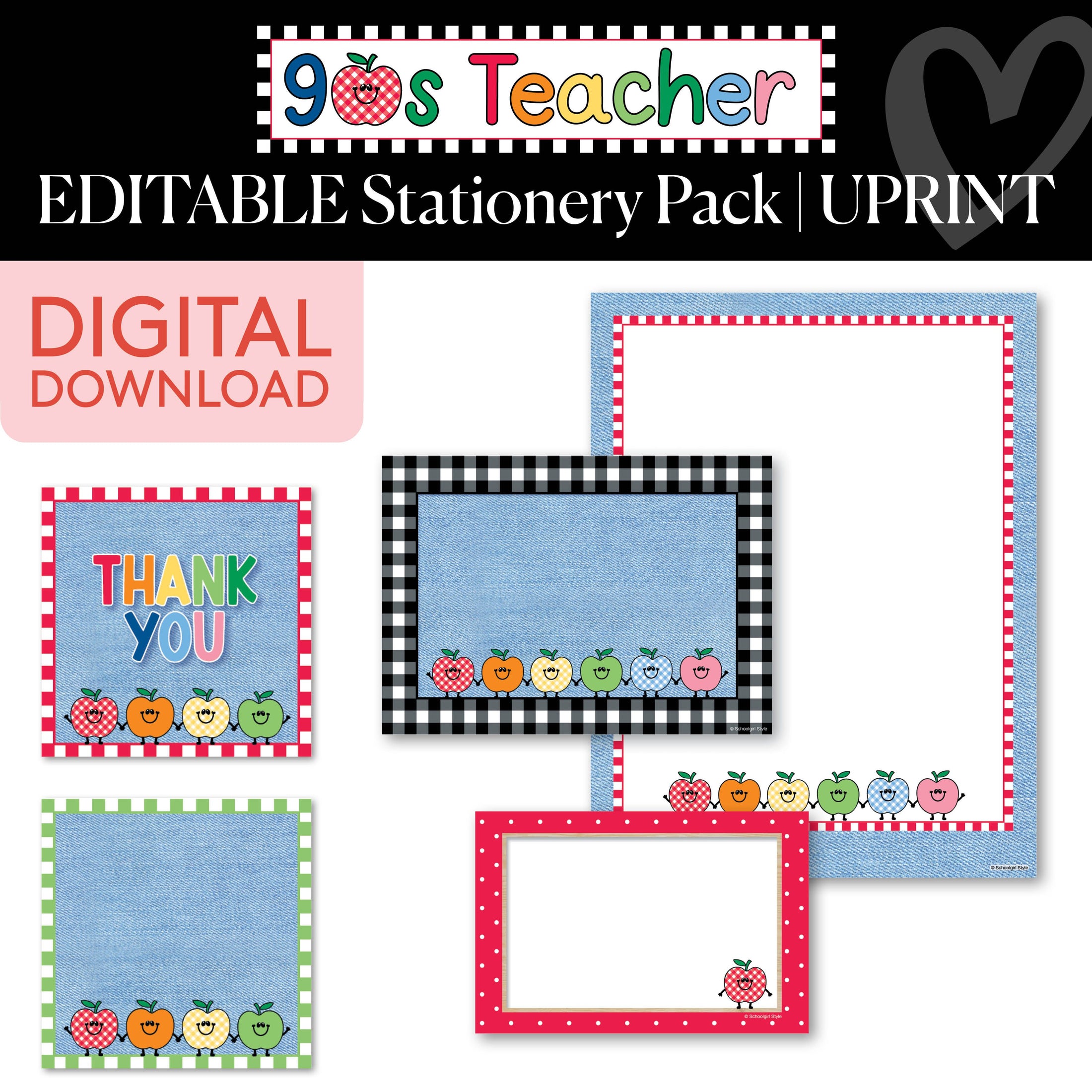 Printable Retro Editable Stationery Pack | 90s Teacher