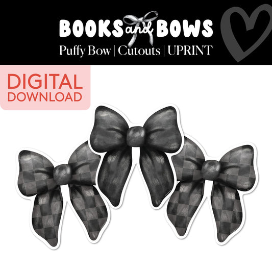 Printable Black and White Puffy Bow Bulletin Board Cutouts | Books and Bows