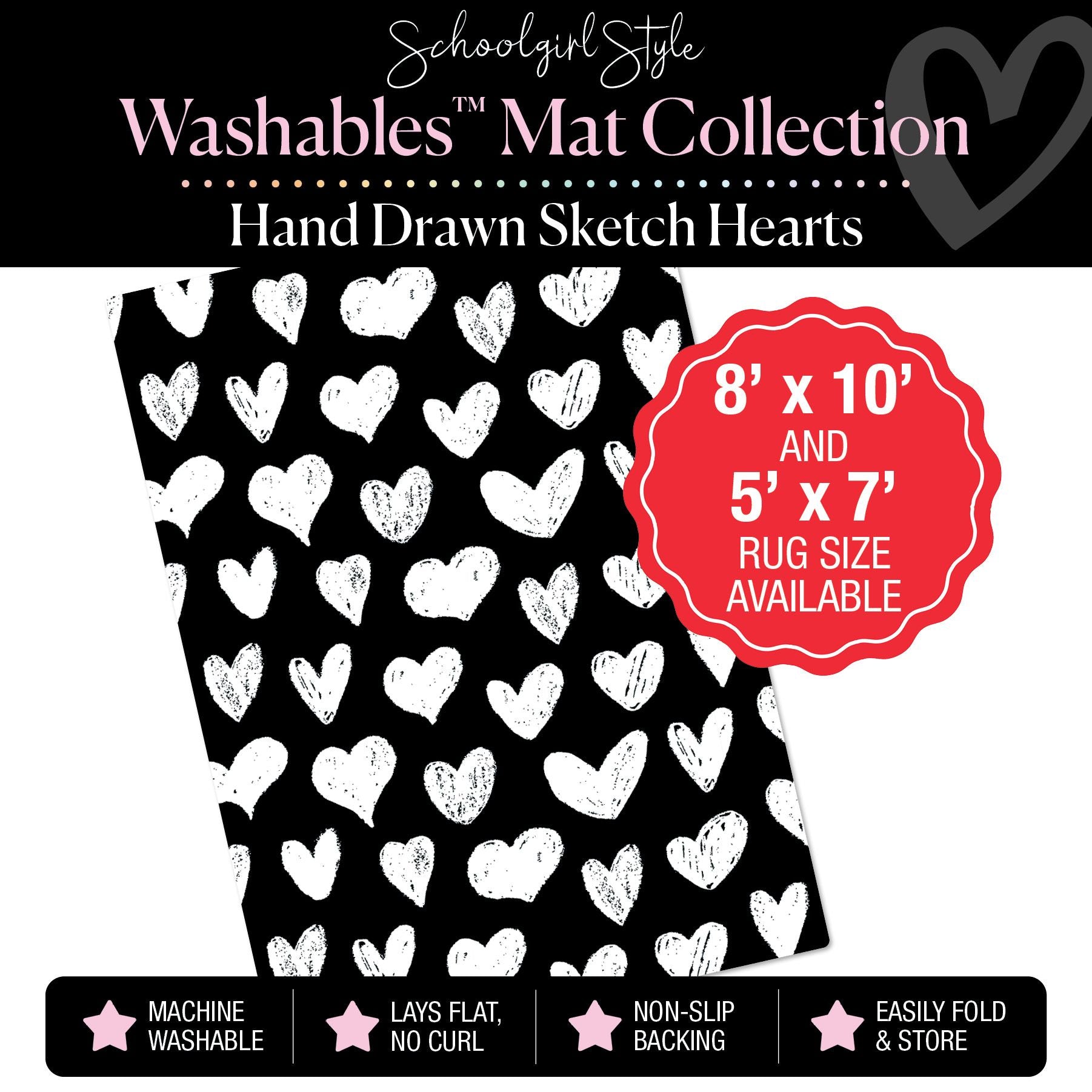 Scattered Sketch Hearts Classroom Mat by Schoolgirl Style
