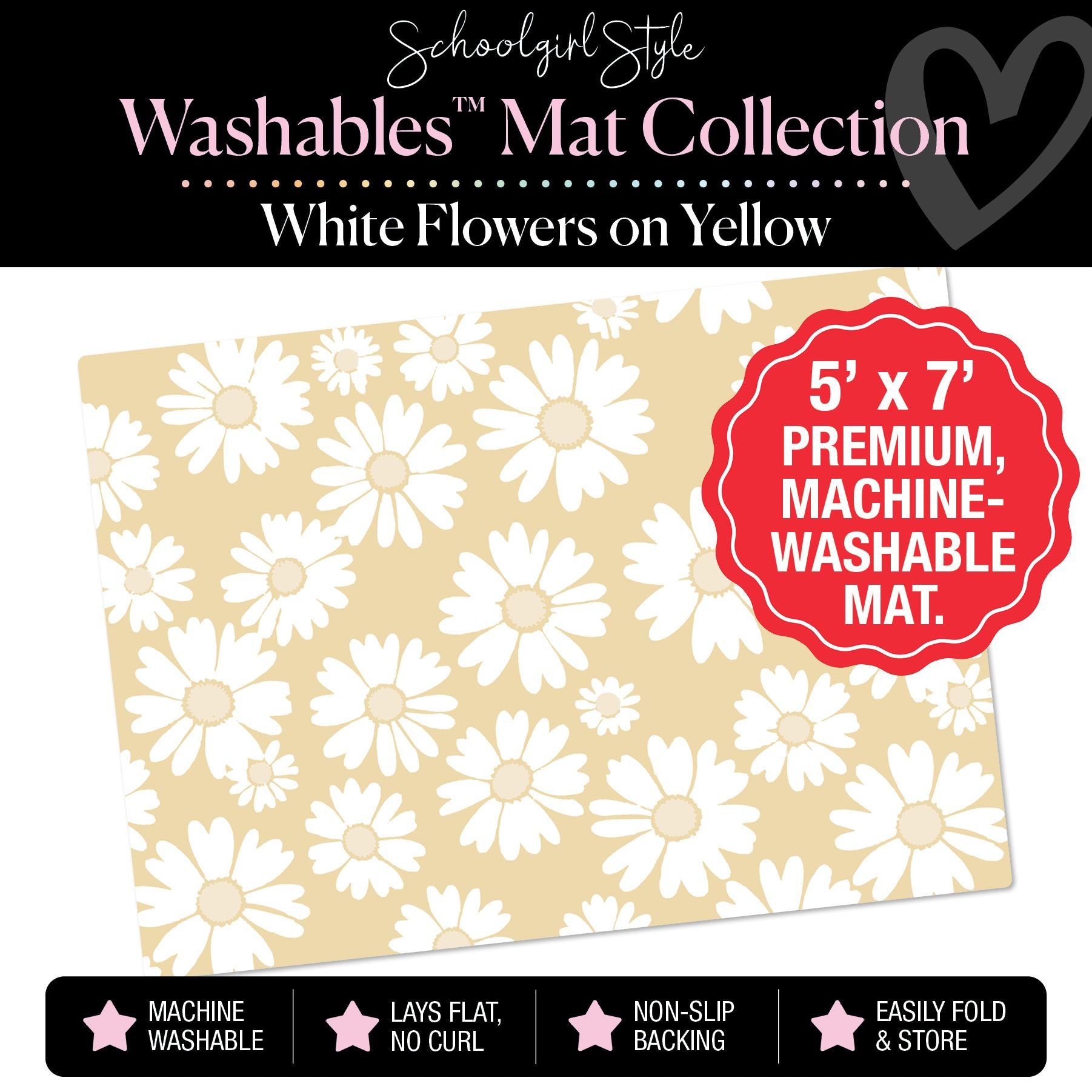Scattered Flowers on Yellow Classroom Mat by Schoolgirl Style