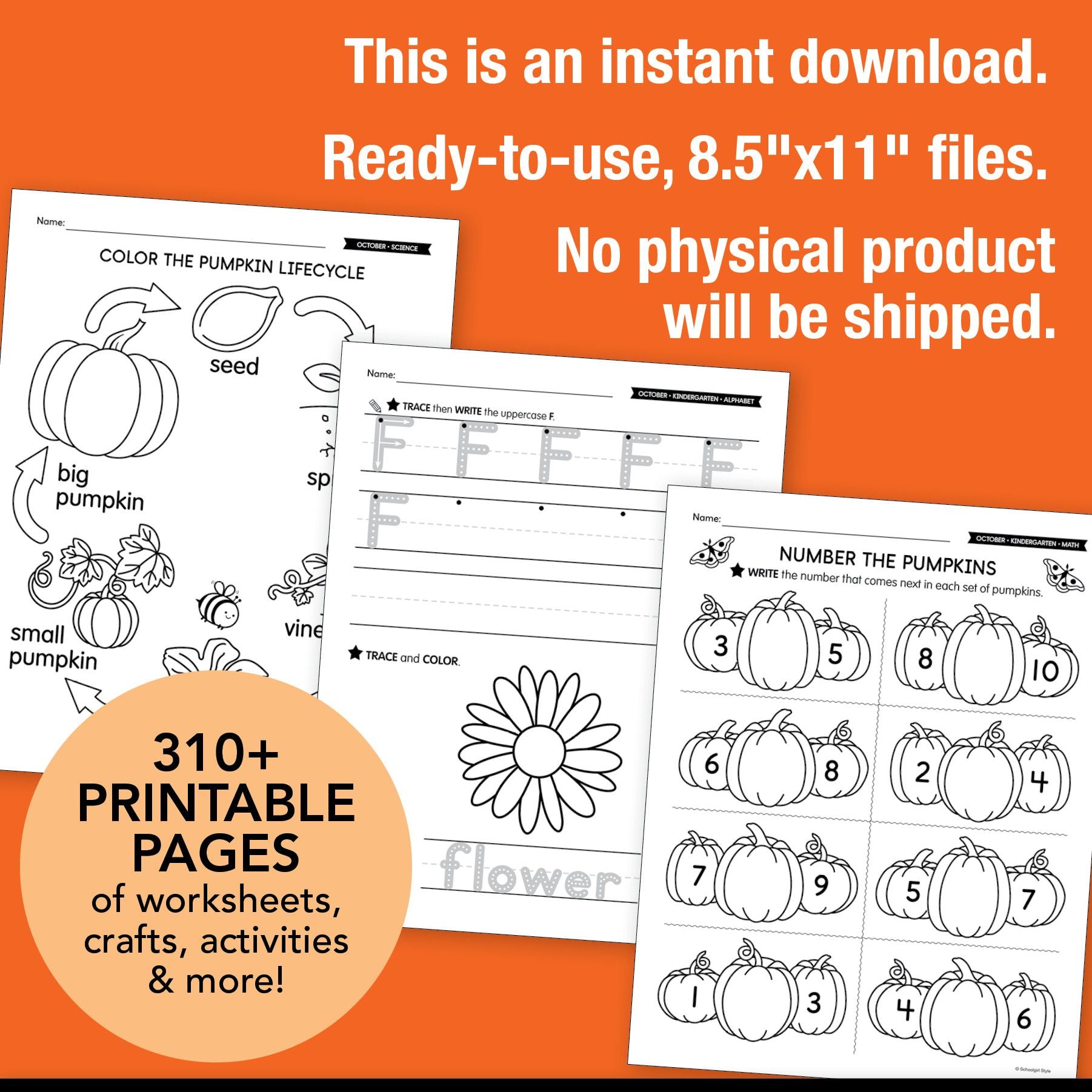 Printable Kindergarten October Thematic Unit Bundle