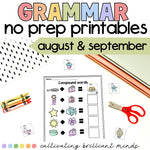 Fall Grammar No Prep Printable Worksheets | Autumn Printables | K, First Grade