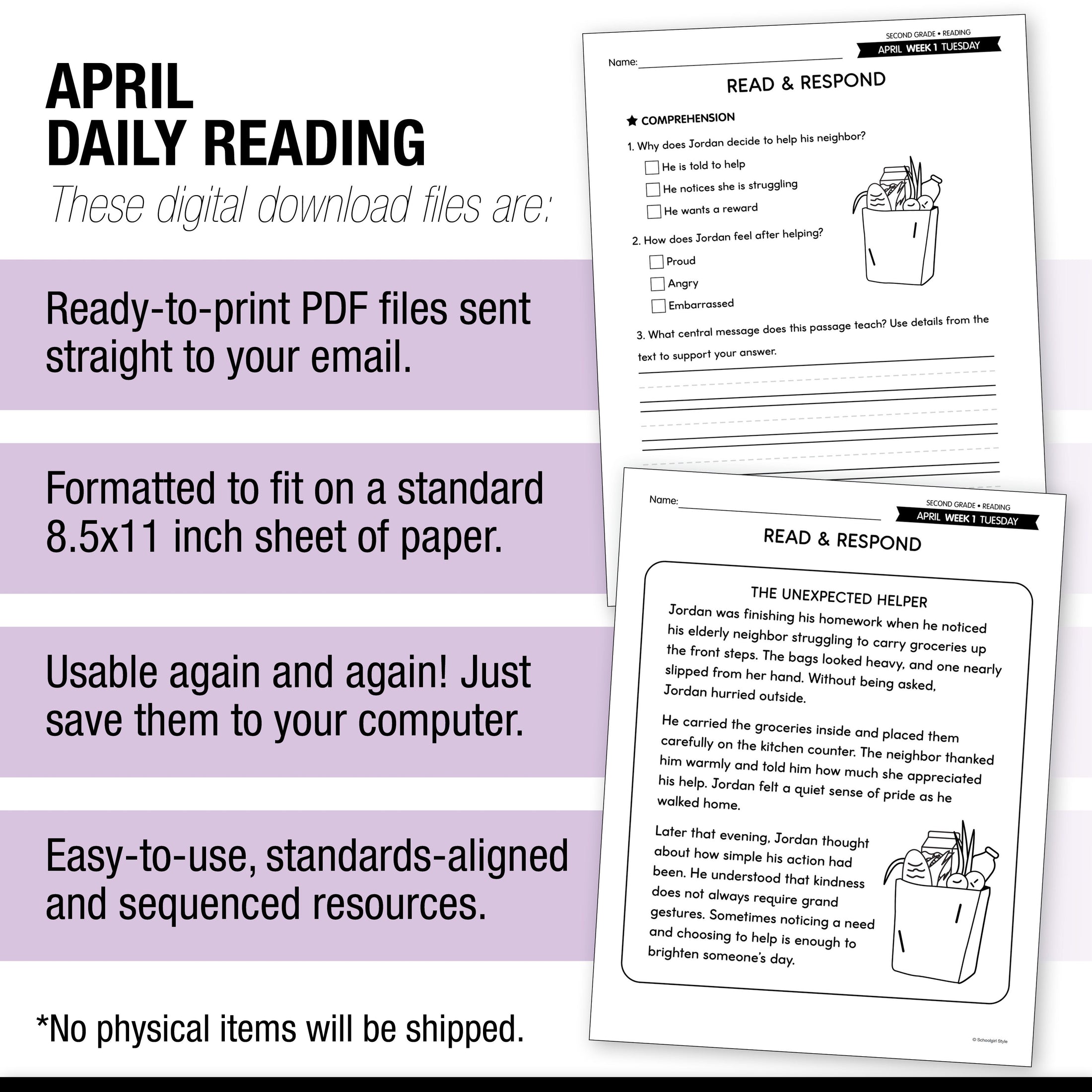 Printable Second Grade April Daily Reading