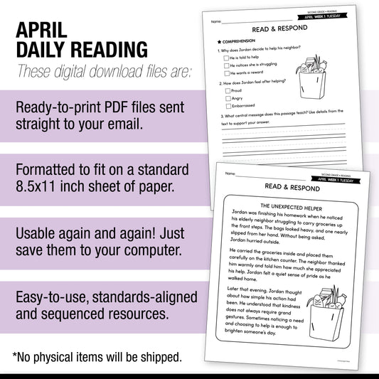Printable Second Grade April Daily Reading