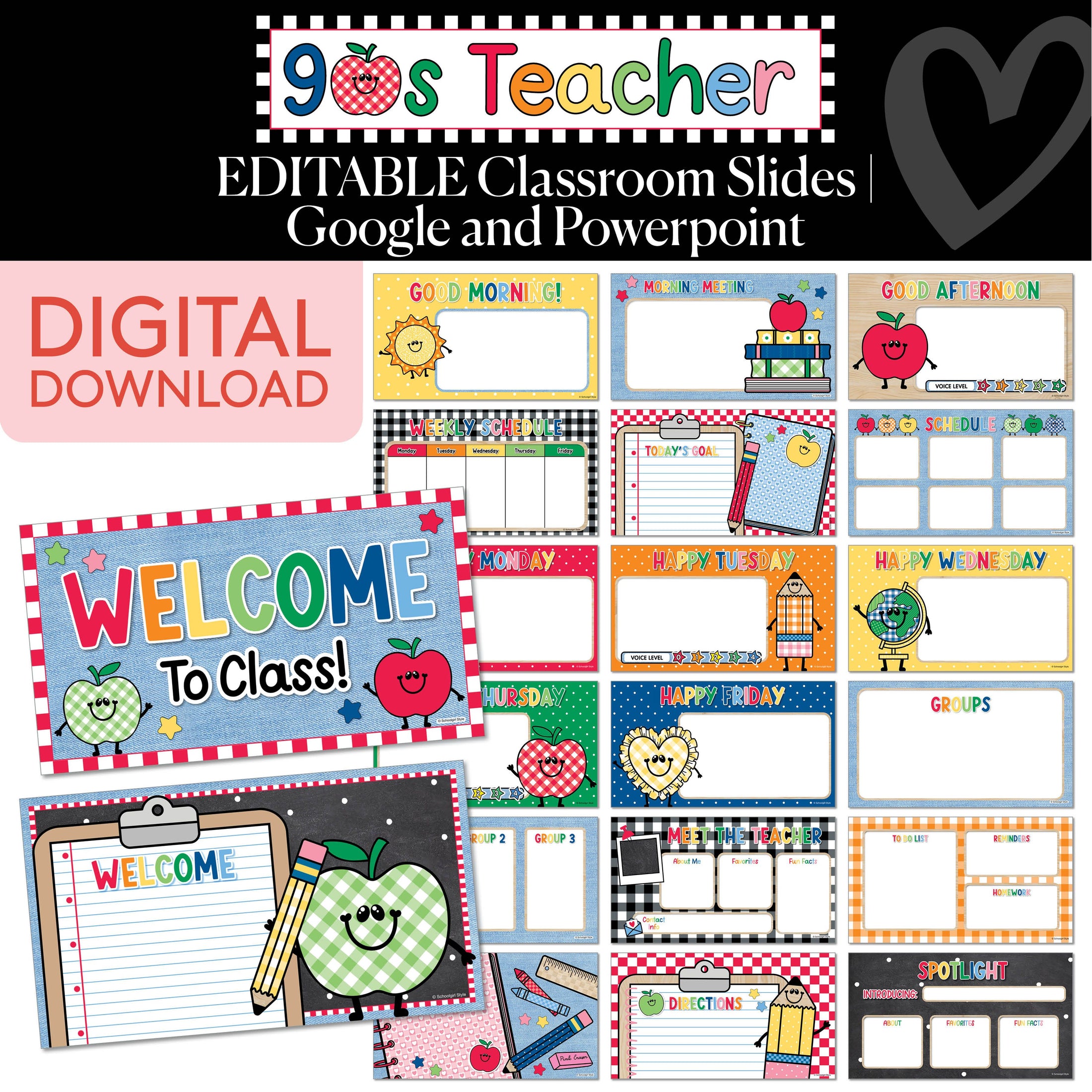 Printable Retro Editable Google & PowerPoint Classroom Slides | 90s Teacher