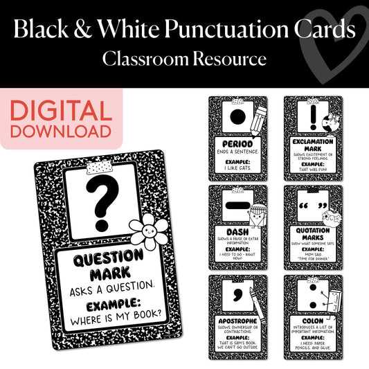 Printable Black and White Punctuation Cards