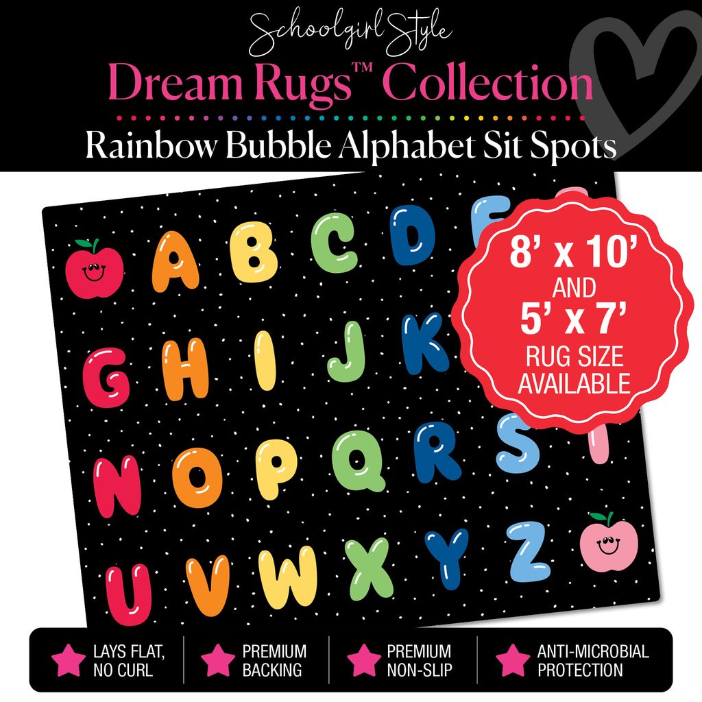 Rainbow Bubble Alphabet Sit Spot Classroom Rug by Schoolgirl Style