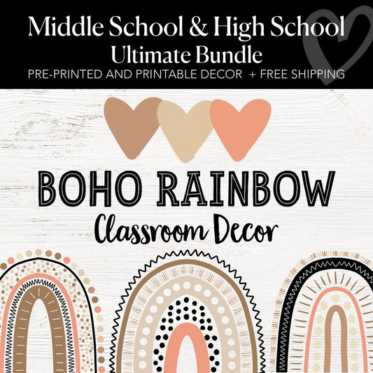 Boho Rainbow Classroom Decor | Middle School & High School Ultimate Bundle