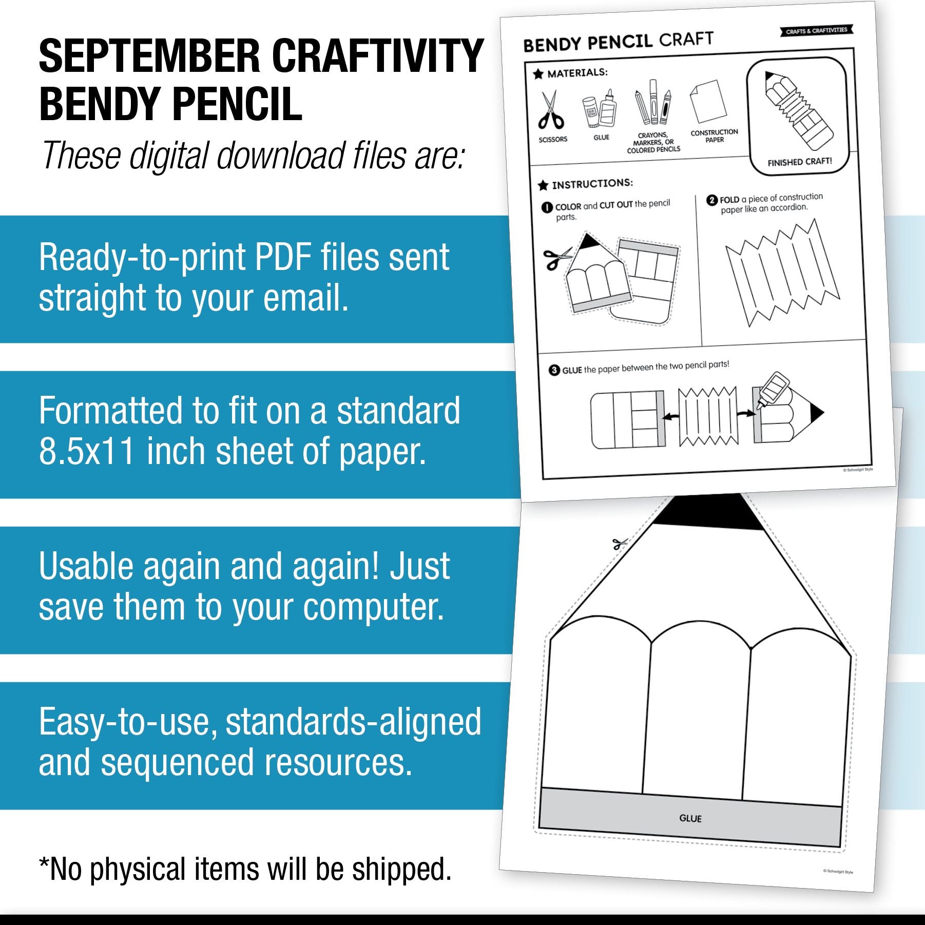 Printable September Bendy Pencil Craft
