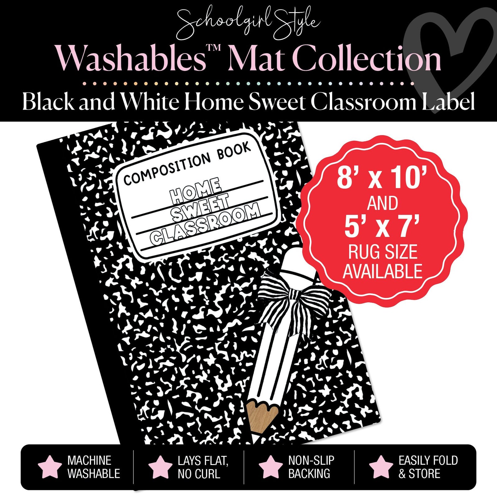Black and White Home Sweet Classroom Composition Notebook Label Classroom Mat by Schoolgirl Style