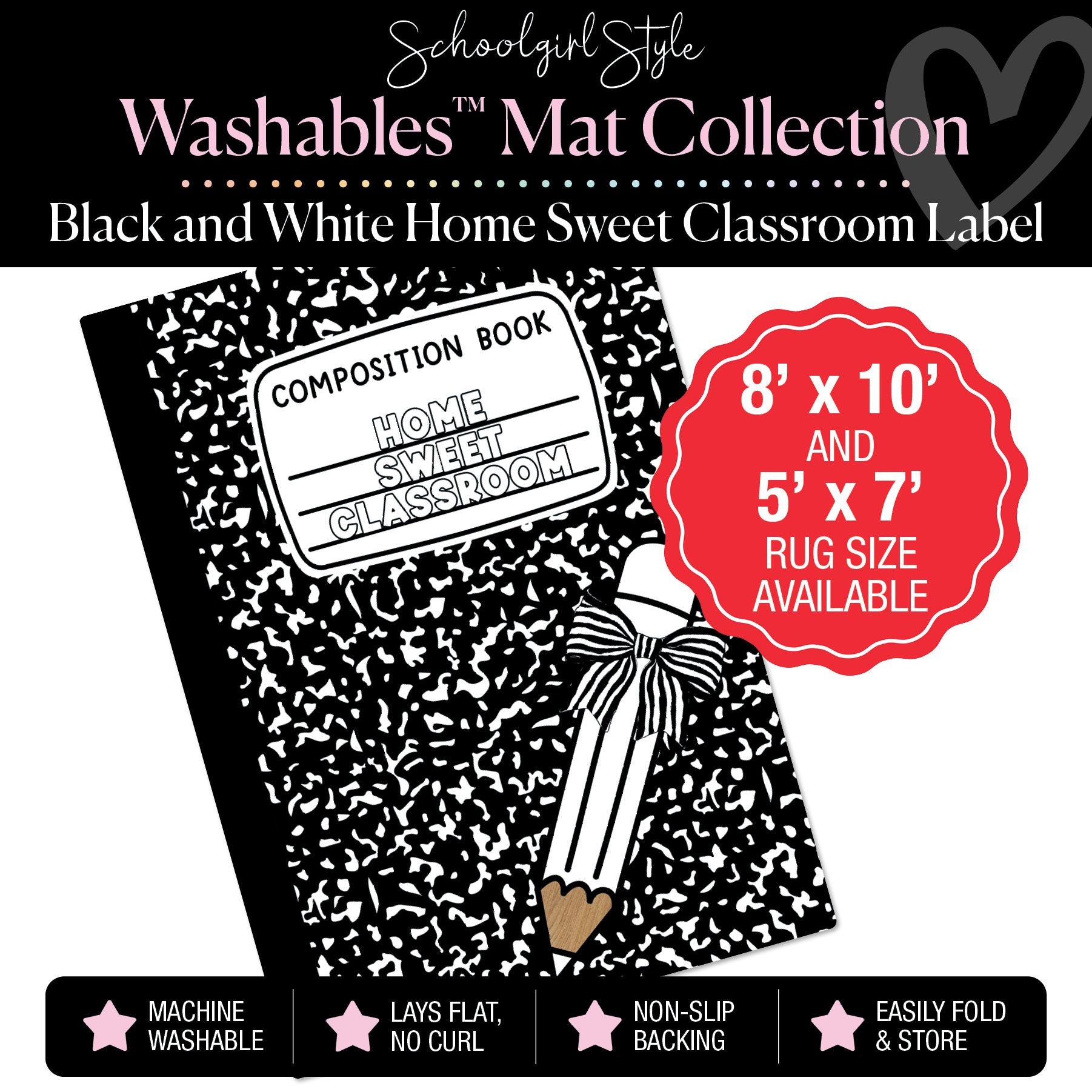 Black and White Home Sweet Classroom Composition Notebook Label Classroom Mat by Schoolgirl Style