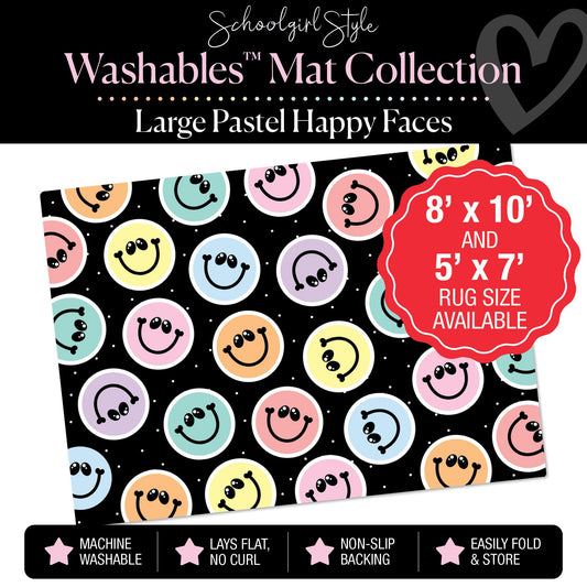 Large Scattered Pastel Happy Faces Classroom Mat by Schoolgirl Style