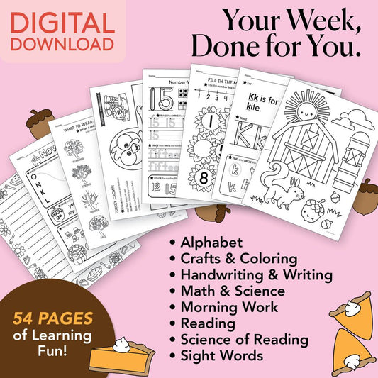 Printable Kindergarten November Week 3 Resources