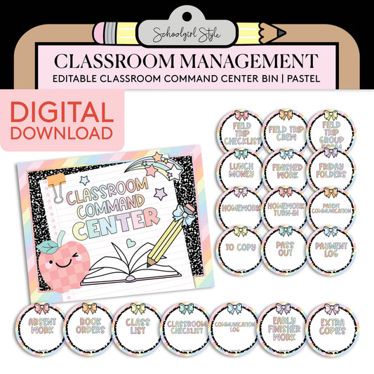 Printable Pastel Command Center Classroom Bin