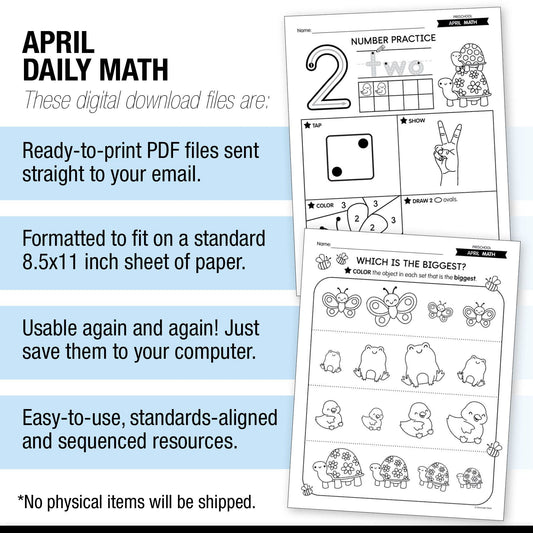 Printable Preschool April Daily Math
