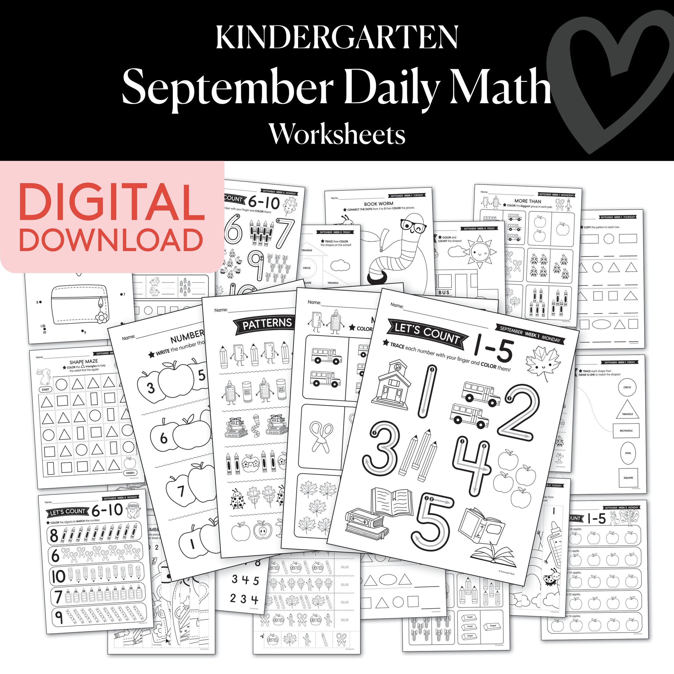 Kindergarten September Daily Math Worksheets