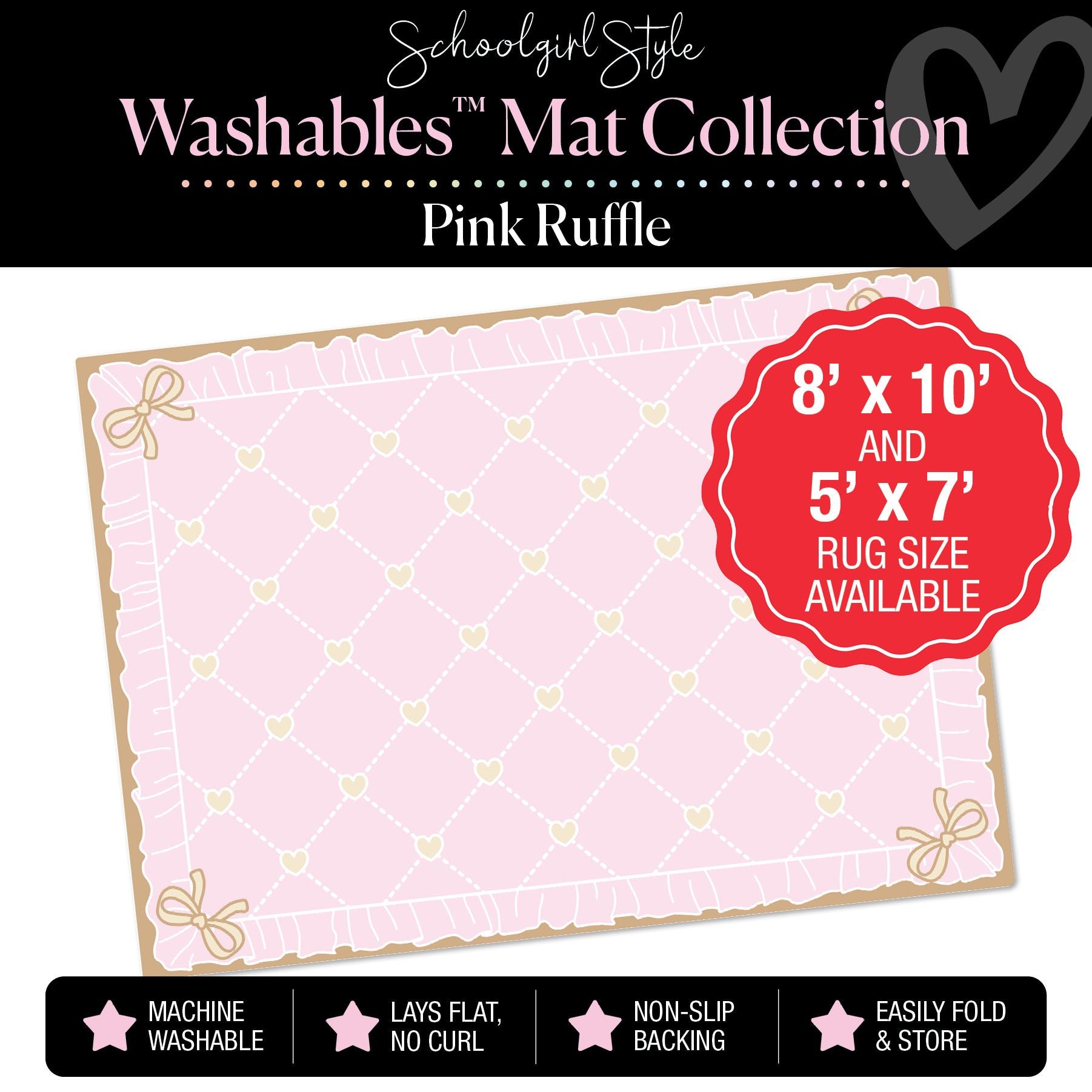 Pink Ruffle Vertical Yellow Hearts Classroom Mat by Schoolgirl Style