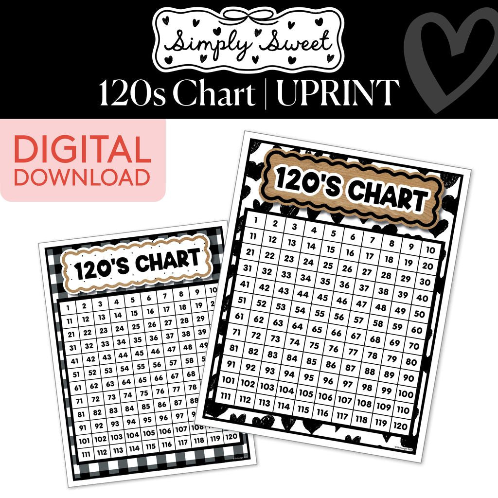 Printable Classic Black and White 120s Chart | Simply Sweet