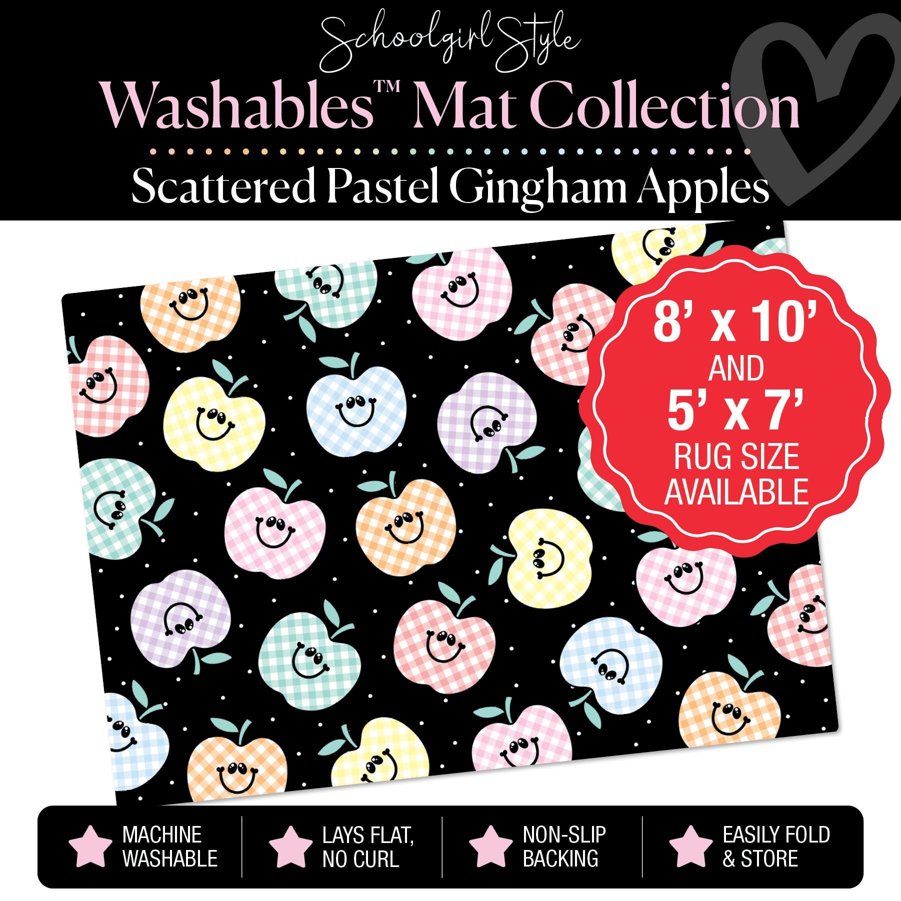 Scattered Pastel Gingham Apples Classroom Mat by Schoolgirl Style