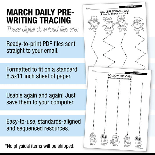 Printable Preschool March Daily Pre-Writing Tracing