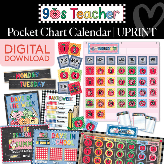 Printable Retro Pocket Chart Calendar | 90s Teacher