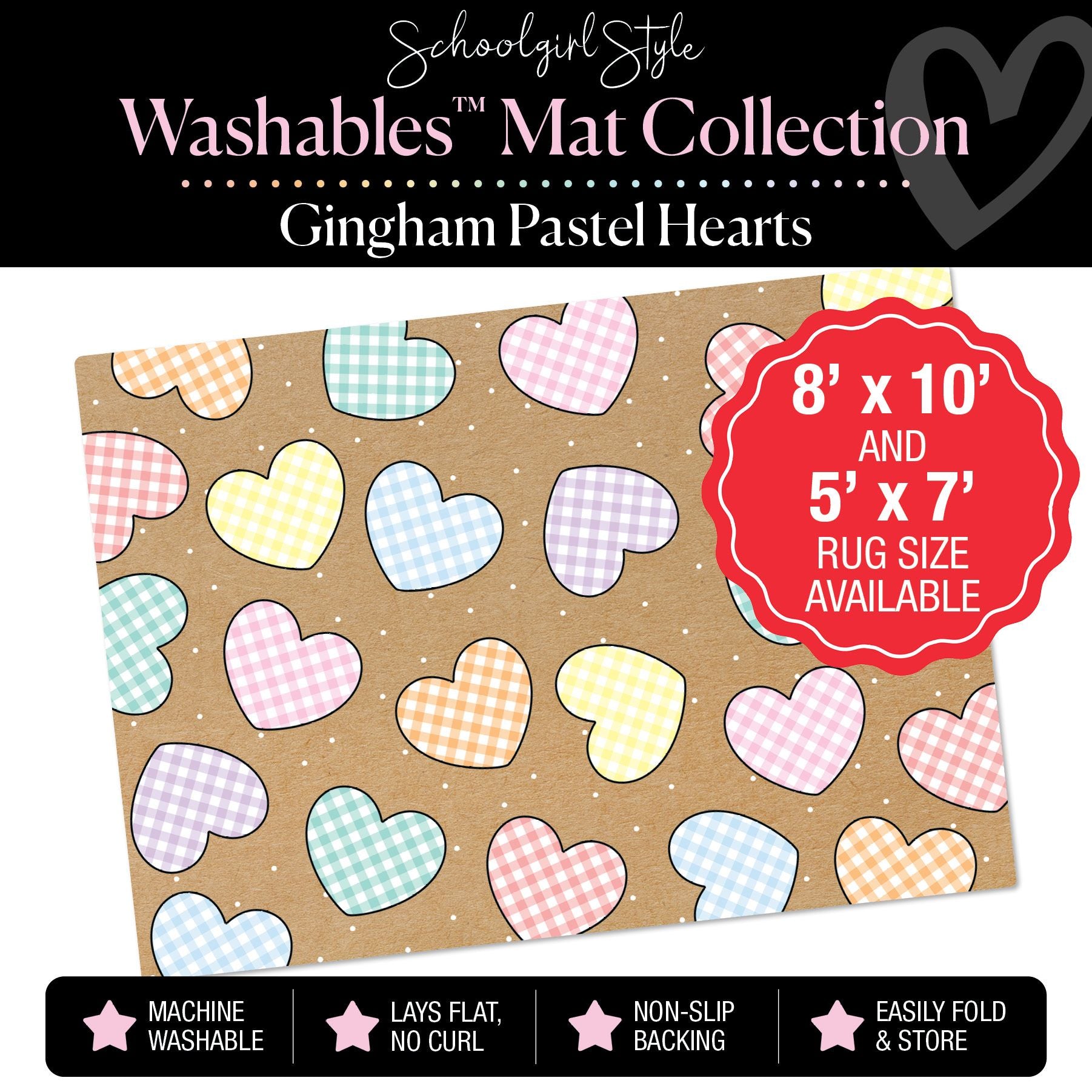 Scattered Pastel Hearts on Banner Backdrop Classroom Mat by Schoolgirl Style
