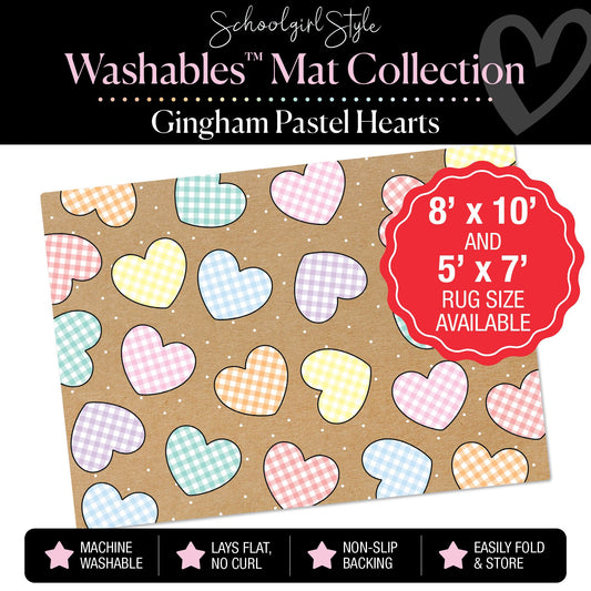 Scattered Pastel Hearts on Banner Backdrop Classroom Mat by Schoolgirl Style