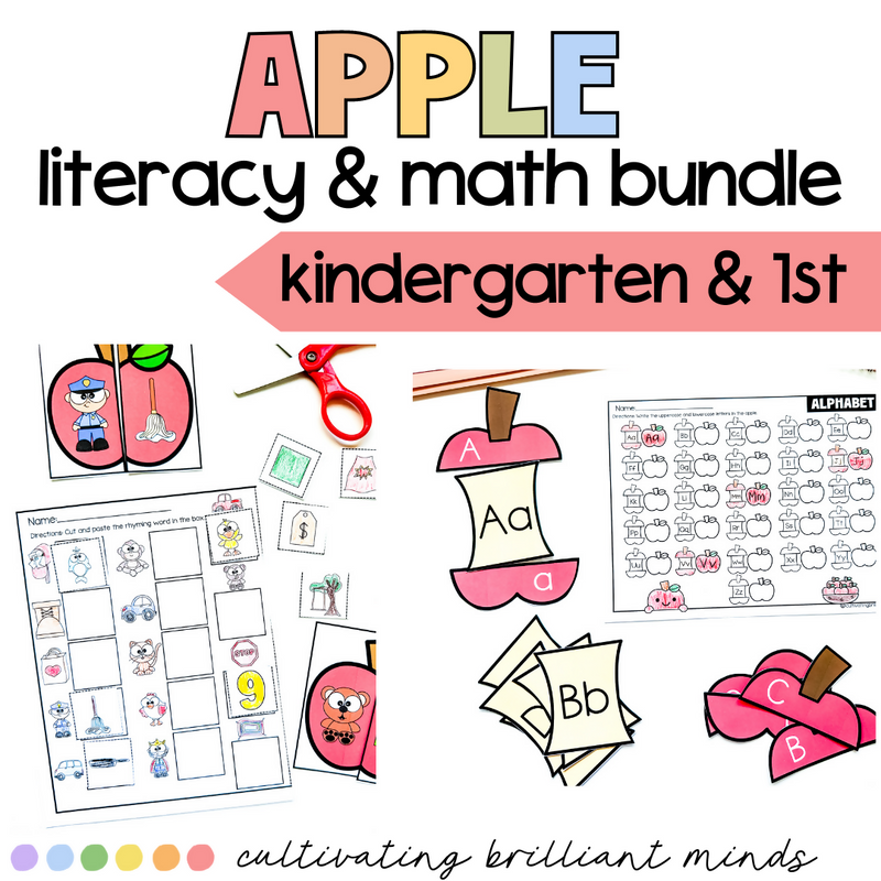 Apple Literacy & Math Centers | Fall | Kindergarten 1st | Thematic Centers