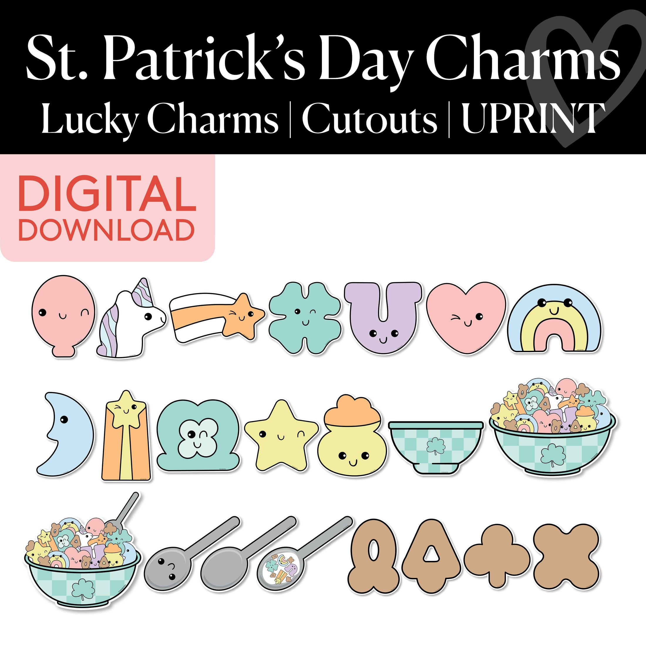 Printable March Lucky Charms Cutouts | St. Patrick's Day Charms