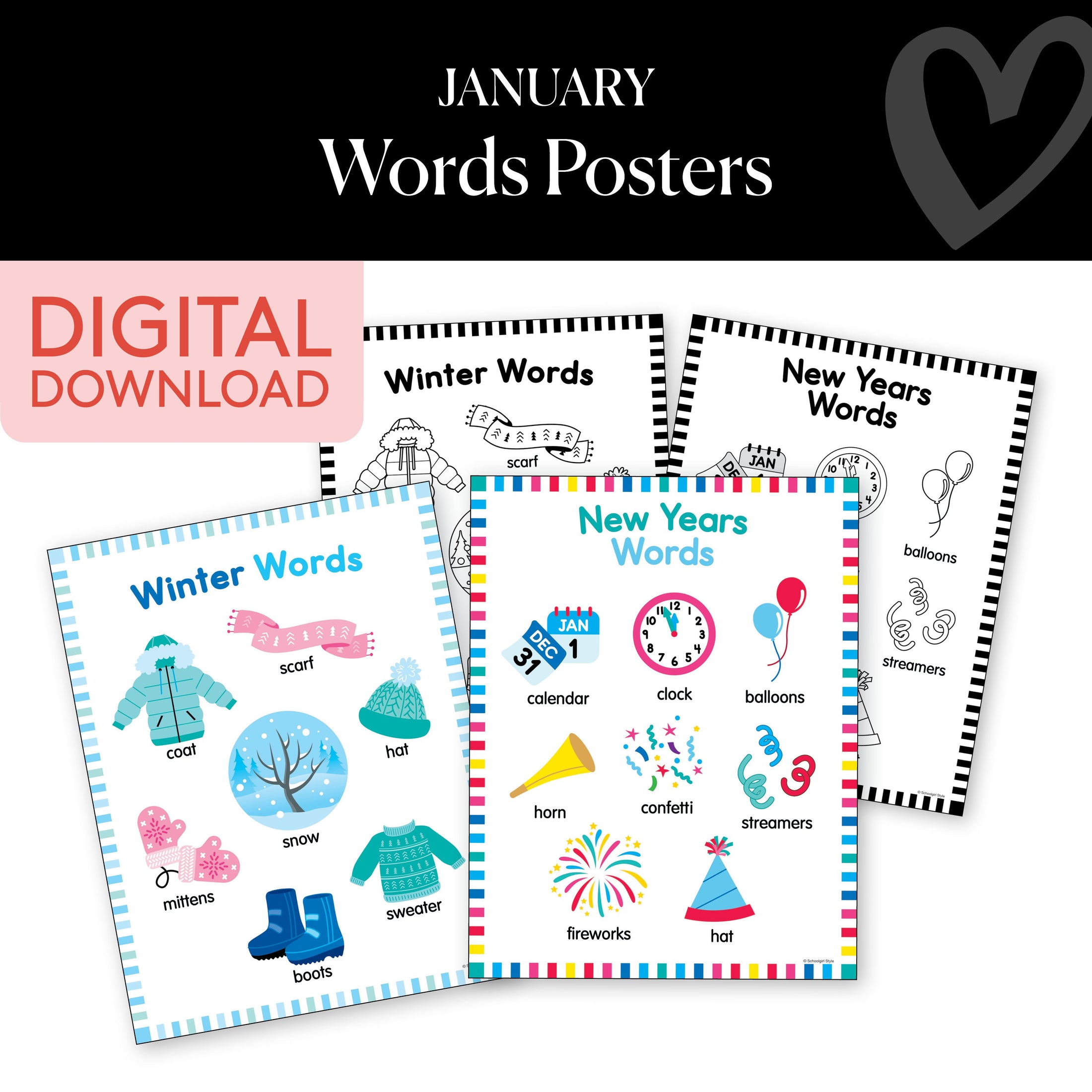 Printable January Words Posters