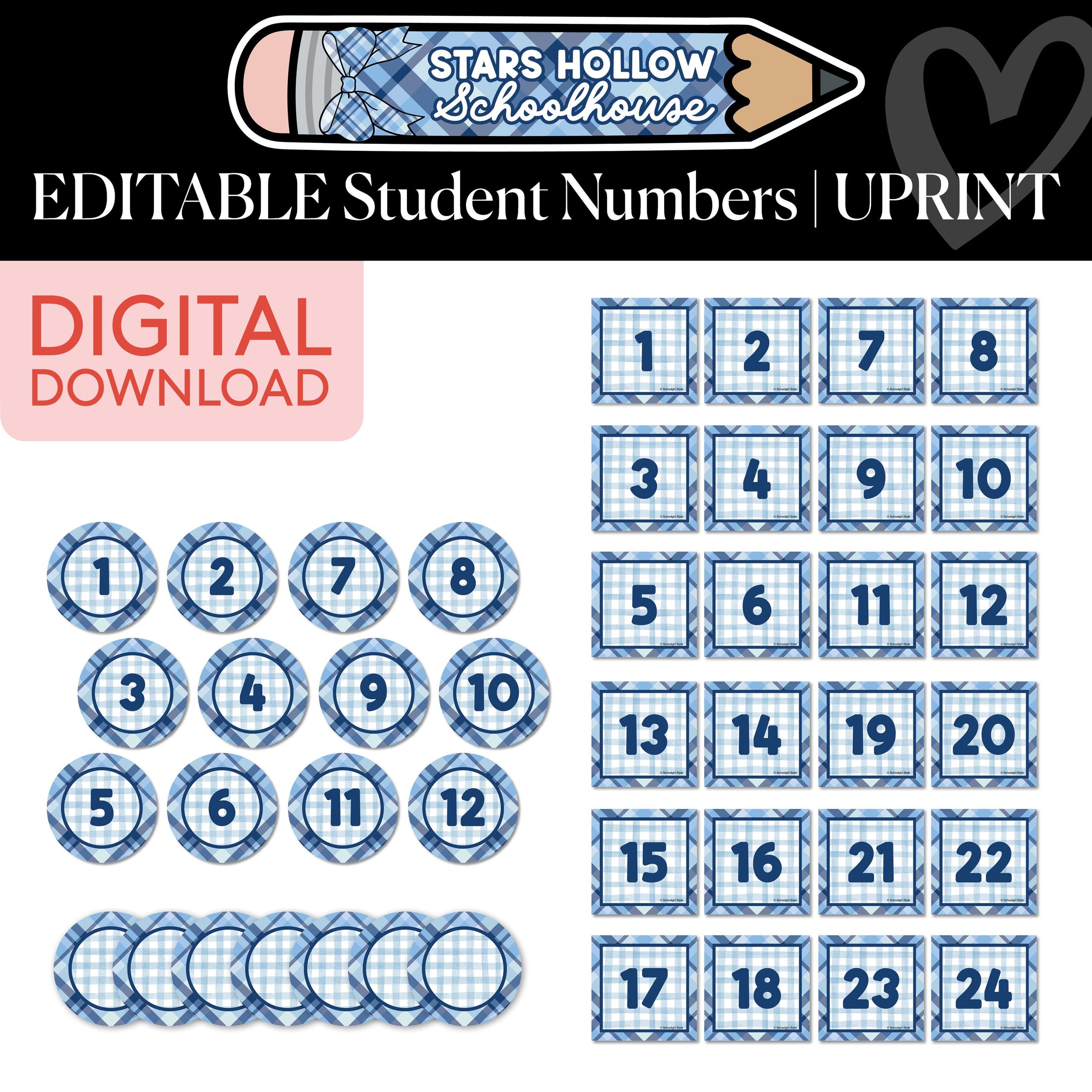 Printable Cozy Editable Student Numbers | School in Stars Hollow