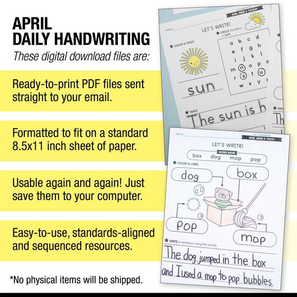 Printable April Daily Handwriting