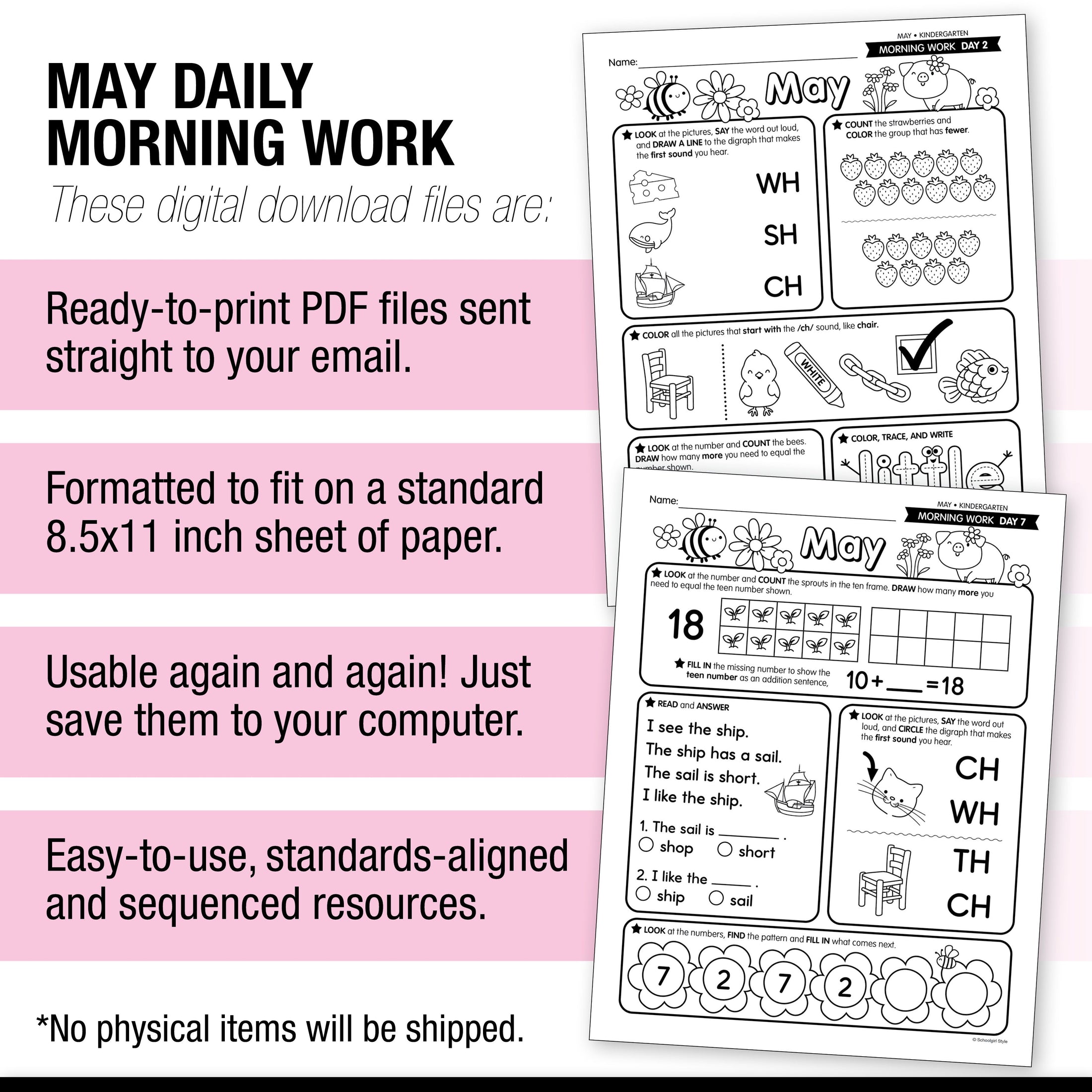 Printable Kindergarten May Daily Morning Work